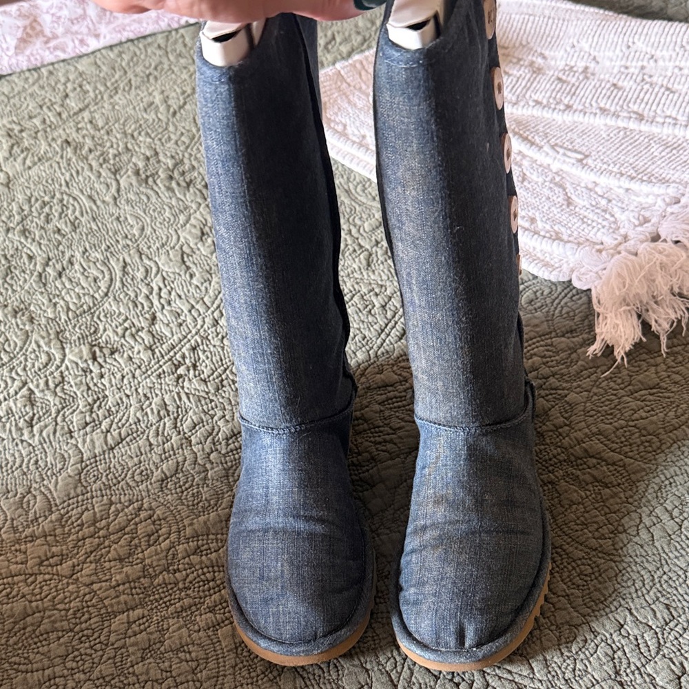 UGG Denim Button-Accent Knee-High Boots - Blue